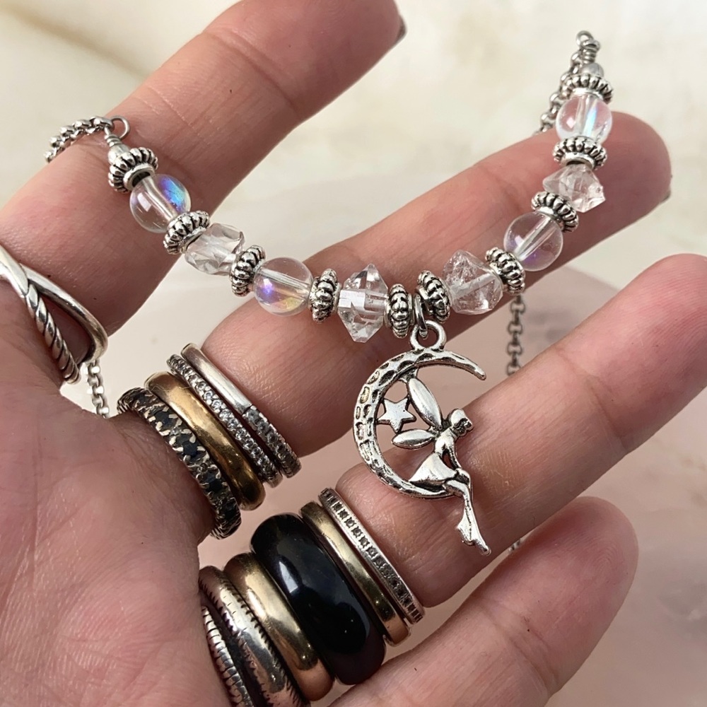Fairy necklace earrings .Genuine Herkimer diamonds (4) crystal fairy silver set - Picture 9 of 14